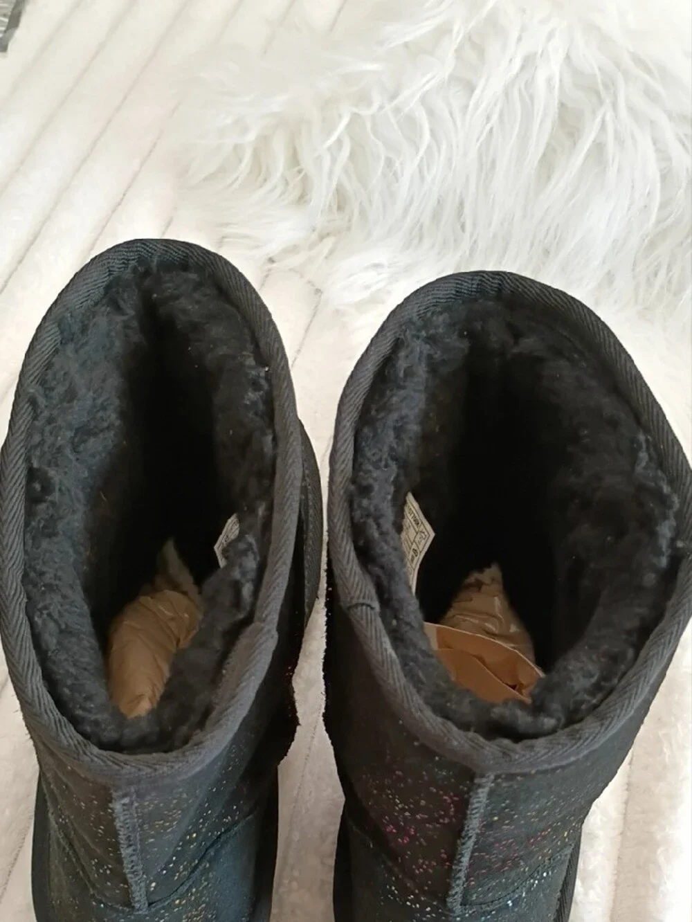 New UGG Classic II Shimmer Sky Glitter Boots in Black Rainbow Glitter
